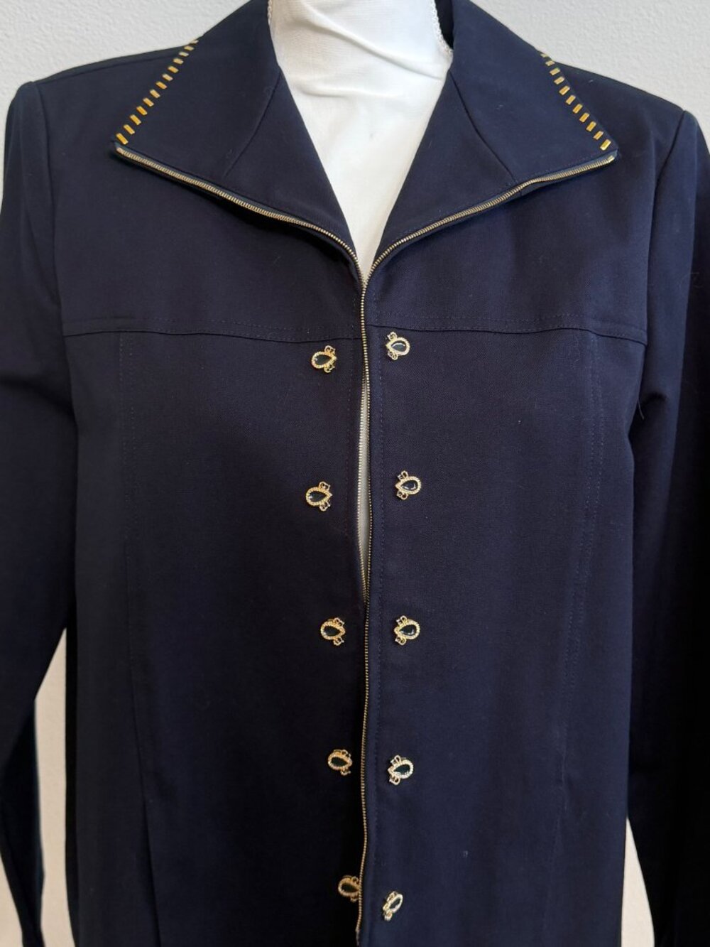 NWT St. John Sport Marie Gray Navy Jacket Small | Gold Zip Accent | Designer